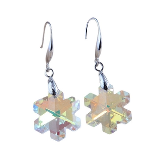 Elegant snowflake drop earrings with iridescent aurora crystals and silver fishhook hooks