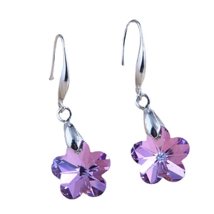 Elegant purple crystal plum blossom drop earrings with silver hooks for daily fashion