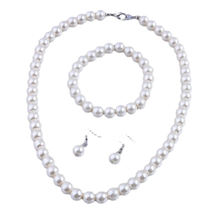 Elegant White Artificial Pearl Necklace Bracelet And Drop Earrings Alloy For Women Wedding Party Classic Simple Style