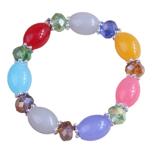 Sweet Simple Colorful Beaded Bracelet Resin Elliptical Beads Faceted Glass Crystal Elastic Jewelry With Alloy Spacers For Women