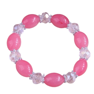 Sweet pink beaded bracelet with translucent oval crystals and silver metal spacers