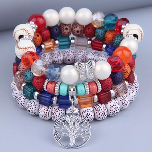 Bohemian Layered Wood Bead Bracelet For Women Alloy Tree Of Life Butterfly Charm Elastic Ethnic Summer Vacation Jewelry