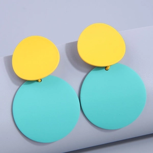 Matte Alloy Geometric Double Round Disc Drop Earrings For Women Minimalist Fashion Candy Color Neon Paint Jewelry