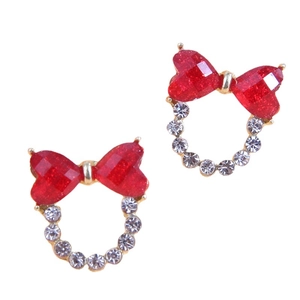 Élégantes boucles d'oreilles nœud rouge avec strass étincelants pour femmes au design chic