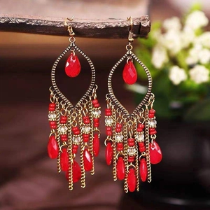 Orecchini Lunghi Con Nappe Bohemian Etnici Goccia Lega Resina Perline Gioielli Vintage Retro Per Donne