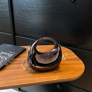 Women Modern Acrylic Metallic Mirror Evening Bag Hollow Circular Handle Mini Crossbody Handbag With Detachable Gold Chain