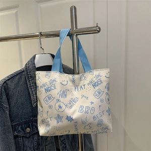 Canvas Tote Bag Graffiti Cartoon Bear Print Underarm Shoulder Handbag Casual Streetwear Aesthetic Women Fashion