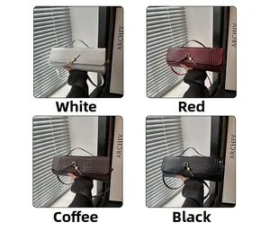Detailed grid of croc-embossed baguette bags in white, red, coffee, and black leather