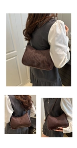 Three-frame detail view of a dark brown crocodile texture hobo bag with sleek shoulder strap