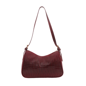 Minimalist burgundy faux crocodile pattern half-moon shoulder bag for women summer fashion