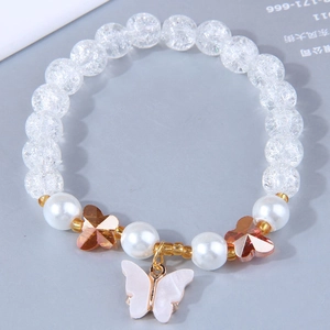 Elegant beaded bracelet featuring clear crackle beads and a white butterfly pendant