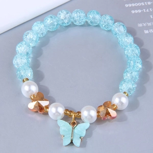 Alloy Cracked Glass Bead Bracelet With Butterfly Pendant Imitation Artificial Pearl Beaded Jewelry For Women Girls Sweet Simple