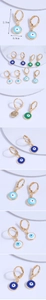 Détail des boucles d'oreilles œil maléfique doré de 2,3 cm avec dimensions et émail coloré