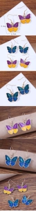 Detail showing dimensions of butterfly drop earrings with colorful enamel wings