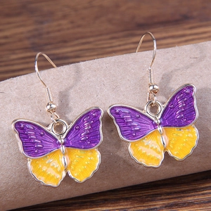 Butterfly Drop Earrings Alloy Enamel Bicolor Gradient Wings Fashion Sweet Elegant Jewelry For Women Gold Plated Hook