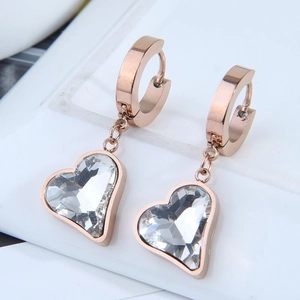Orecchini pendenti a cuore con cristallo verde e finitura in oro rosa da donna