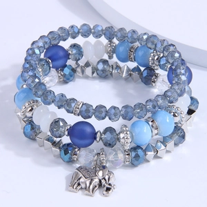 Multi Layer Beaded Bracelet With Alloy Elephant Pendant Vintage Glass Resin Ethnic Bohemian Jewelry For Women Girls