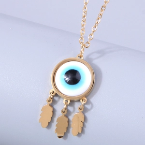 Titanium Steel Necklace With Mother Of Artificial Pearl Shell Maple Leaf Pentagram Star Evil Eye Pendant Elegant Jewelry For Women