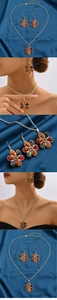 Detailansicht des Blumenschmuck-Sets mit bernsteinfarbenem Harz und Abmessungen