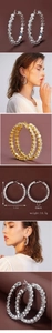 Detailed views of 5.3cm cubic zirconia hoop earrings in silver and gold tones