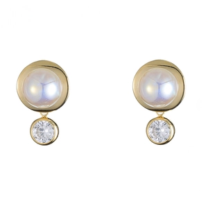 Elegant Round Shell Artificial Pearl Dangle Earrings Copper With Clear Zircon Gold Plated French Vintage Style For Women