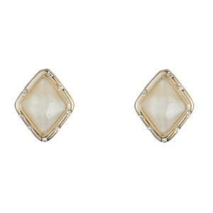 Rhombus Stud Earrings With Silver Earring Post Geometric Copper Faux Artificial Pearl Rhinestone Elegant Vintage Women