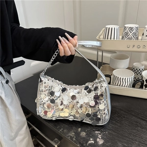 Bolso de Axila de Lentejuelas de Moda para Mujer Bolso de Hombro de Noche Brillante Cartera Metálica con Cadena para Fiesta Boda