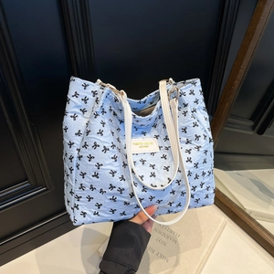 Borsa Tote Trapuntata Con Stampa a Fiocco Da Donna Dolce Stile Coreano Grande Capacità Borsa a Tracolla In Tessuto Moda College