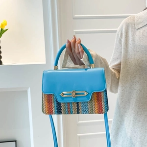 Mode Femmes Sac Carré Tissé à Rayures Arc-en-ciel Contraste de Couleur Cuir PU Sac en Bandoulière Sac à Main Quotidien Vacances