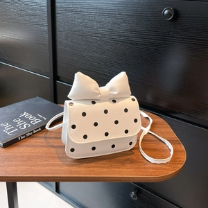 Vintage Polka Dot Bow Mini Square Crossbody Bag Women Girls Sweet PU Leather Shoulder Bag Cute Small Flap Bag Fashion Daily