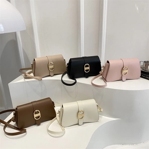 Minimalist rectangular shoulder bags in five colors with golden oval metal buckles