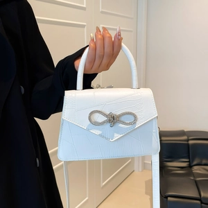 Sac À Main En Cuir PU Motif Crocodile Nœud Strass Petit Sac Carré Bandoulière Mode Tendance Femmes