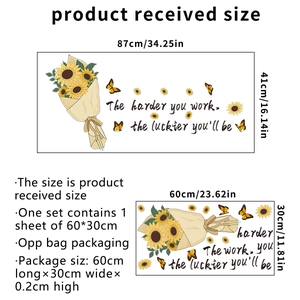 Sunflower butterfly wall decal dimensions guide with assembly and sheet size details