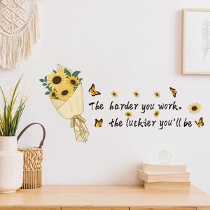 Sunflower Butterfly Wall Sticker Inspirational Quote The Harder You Work The Luckier You Will Be PVC Decorative Wall Decal