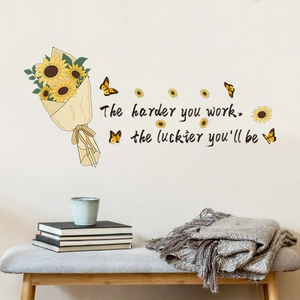 Inspirational sunflower and butterfly wall sticker with motivational text for home decor