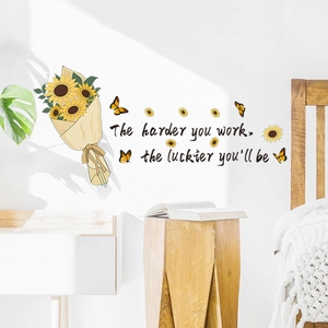 Inspirational sunflower and butterfly wall sticker with motivational English quote for home decor