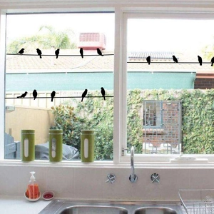 Bird on wire silhouette wall sticker decor for glass window and home interior