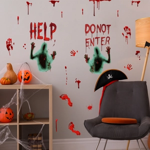 Stickers Halloween empreintes de sang et HELP avec décorations citrouille et toile d'araignée