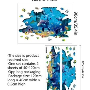 3D ocean world wall sticker featuring dolphins and tropical fish in 120x90cm size