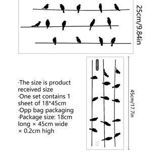 Black birds on wire wall sticker set with 18x45cm layout and 25cm display height