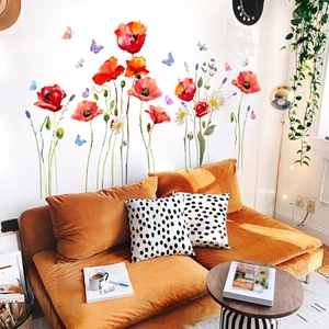 Aquarel Papaver Madeliefje Vlinder Muurstickers Verwijderbaar PVC Kunst Muurschildering Voor Woonkamer Slaapkamer Home Decor 3 Vellen