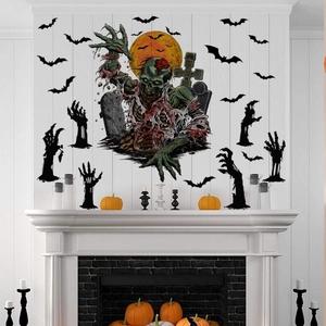 Halloween Wall Stickers Zombie Bats Hand Silhouette PVC Decals Haunted House Party Decor Spooky Home Decoration DIY Murals