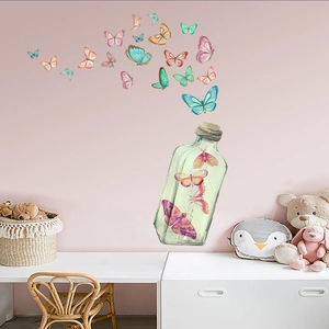 Luminous colorful butterfly glass bottle wall decals for creative kids room decoration