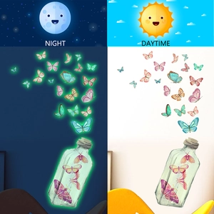 Glow-in-the-dark butterfly wall stickers for kids' room with day and night dual visual effects