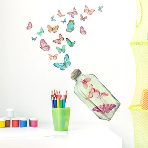 Luminous colorful butterfly and glass bottle wall stickers for children room decoration