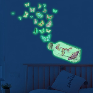 Luminous colorful butterfly glass bottle wall stickers for glowing kids' bedroom decor