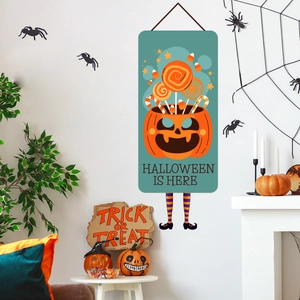 Halloween ghost pumpkin wall sticker with Halloween Is Here text for bedroom decor