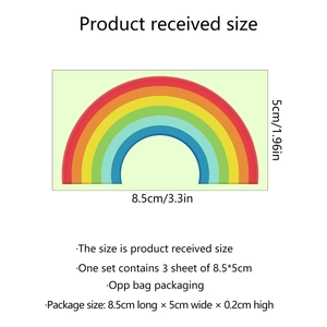 Set of 3 mini glow-in-the-dark rainbow wall stickers measuring 8.5cm x 5cm for room decor