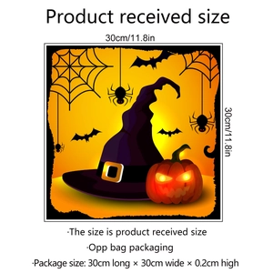 Luminous Halloween wall stickers with pumpkin, witch hat and bats on 30x30cm square sheet