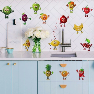 Küchen-Wandaufkleber mit 13 anthropomorphen Cartoon-Obstfiguren für die Heimdekoration